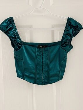 Wet Seal Teal Satin Corset-Style Crop Top